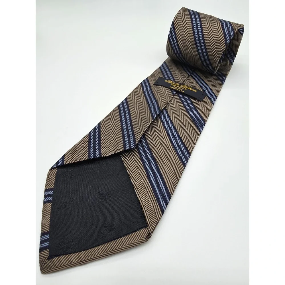 VTG Brooks Brothers 100% Silk USA Made Brown Blue Striped Tie 57